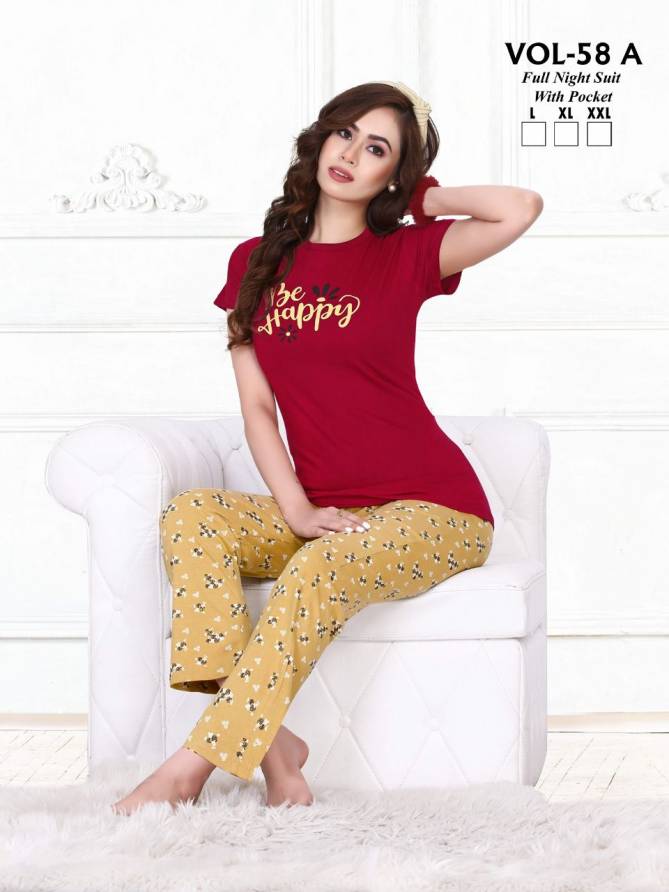 Ft New 58 A Daily Wear Hosiery Wholesale Cotton Night Suits Collection